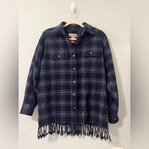 Vintage 90s Telluride Clothing Co. Wool Women’s Flannel Shirt Jacket Fringe Hem